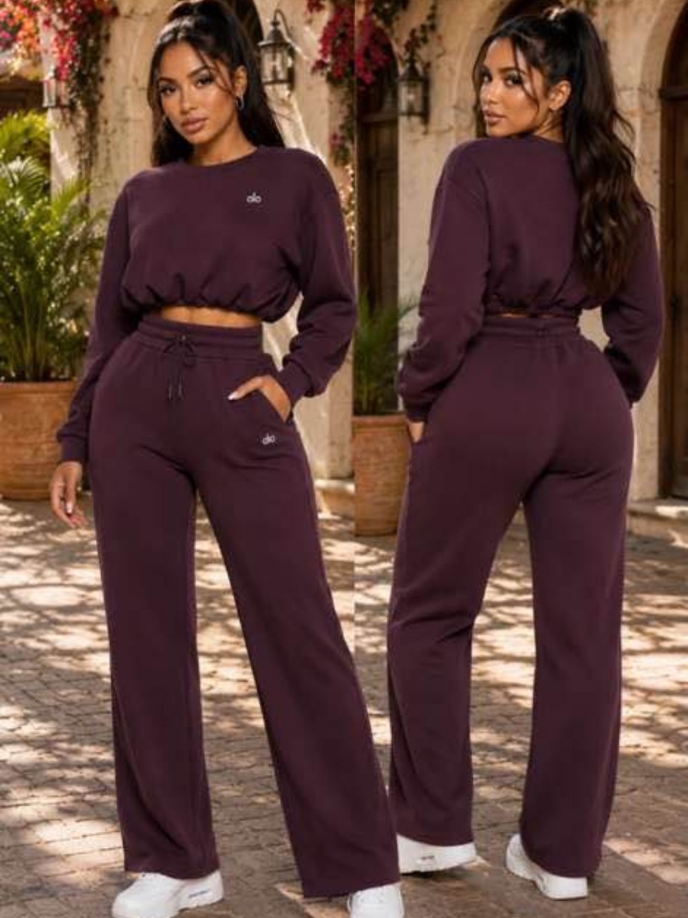 Burgundy 2 Piece Buttery Soft Lounge Set Wide Leg Pants Size M